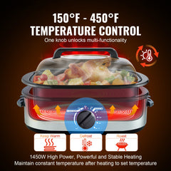 Silver Bostome 18 QT Electric Roaster Oven with self-basting lid and tempered glass window.