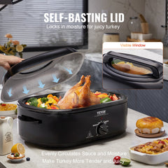 Bostome 20 QT Electric Roaster Oven with self-basting lid and detachable enamel-on-steel pan.