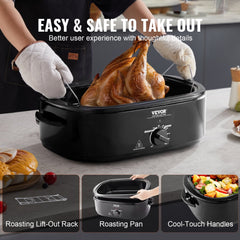 Bostome 20 QT Electric Roaster Oven with self-basting lid and removable enamel-on-steel pan.