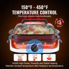 White Bostome 22 QT electric roaster oven with self-basting lid and tempered glass window.