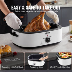 White Bostome 22 QT Electric Roaster Oven with self-basting lid and tempered glass window.