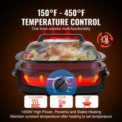 Black Bostome 24 QT Electric Roaster Oven with self-basting lid and tempered glass window.