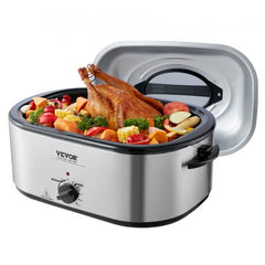 Silver Bostome 24 QT Electric Roaster Oven with self-basting lid and tempered glass window.