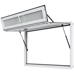 Aluminum concession window with tri-slide design, integrated sunshade, and durable frame.