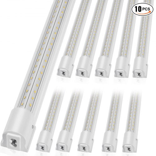 A pack of 10 linkable 8-foot 80W LED shop light fixtures providing 10000 lumens of bright illumination.