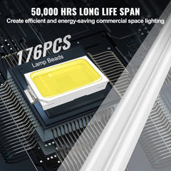 4-pack of 4ft 40W LED linkable shop lights with 176 SMD beads and 50,000-hour lifespan.