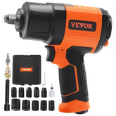 Orange 1/2-inch air impact wrench with black accents and 11-piece socket set.