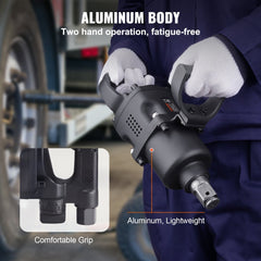 Lightweight 1-inch air impact wrench with aluminum body and ergonomic two-hand grips.