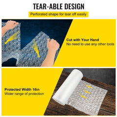 984ft HDPE air cushion film roll, 16in width, showing perforated tearable design for easy hand-cutting.