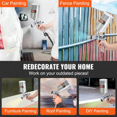 Bostome LVLP air spray gun with 1.3mm, 1.4mm, 1.8mm nozzles and 1000cc cup for car, fence, roof, furniture, and DIY painting.