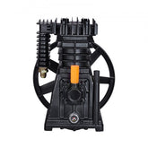 Bostome 3HP twin cylinder air compressor pump head with aluminum construction and air filter.