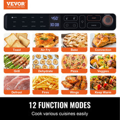 Stainless steel Bostome 12-in-1 air fryer toaster oven with 25L capacity and LED touch controls.
