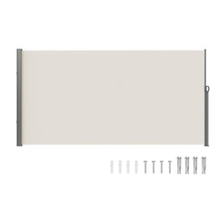 Beige retractable side awning measuring 71"x138" for outdoor privacy and shade.