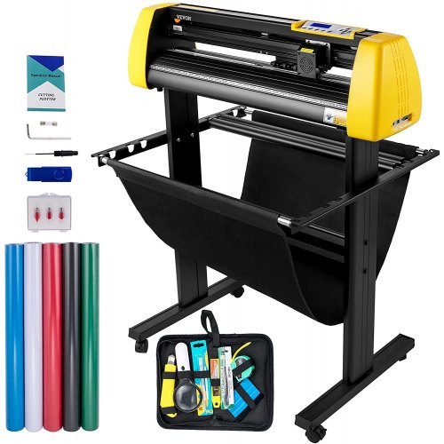 Bostome 34" vinyl cutter plotter with auto camera for precise contour cutting and sturdy stand.