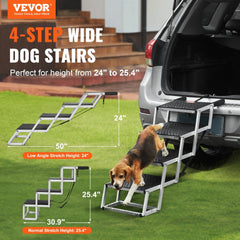 Bostome 4-step folding dog stairs with aluminum frame and non-slip surface for vehicle access.