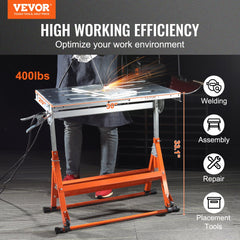 Bostome 30x20 steel welding table with 400lb capacity and adjustable height.