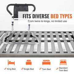 Bostome 90° foldable bed rail in carbon steel with adjustable height and dual handles for safety.