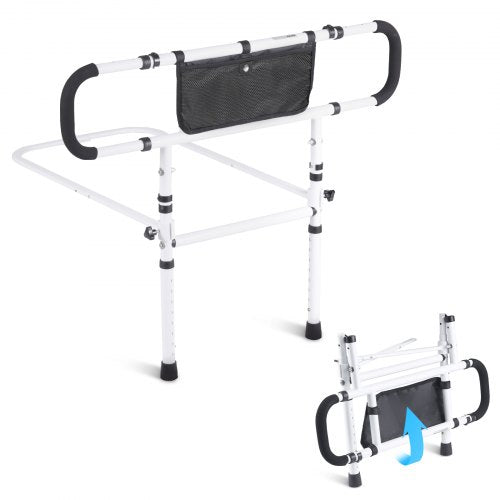 Bostome 180° foldable bed rail with dual handles and adjustable height for elderly support.