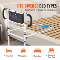 Bostome 180° foldable bed rail with dual handles and adjustable height for elderly support.