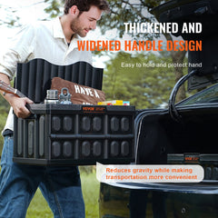 Three stackable collapsible plastic storage bins with lids, each 45L capacity.