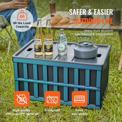 Three black 65L collapsible PP storage bins with lids, shown stacked outdoors.