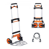 Folding aluminum hand truck with 309 lbs capacity, portable design, and bungee cord.