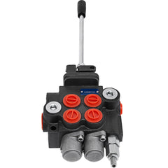 Bostome 2 spool hydraulic control valve with joystick and durable cast iron construction.