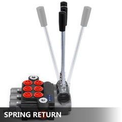 Bostome 3 spool hydraulic control valve with durable cast iron body and adjustable relief valves.