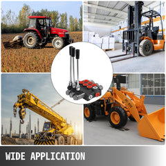 Bostome 3 spool hydraulic control valve with durable cast iron body and adjustable relief valves.