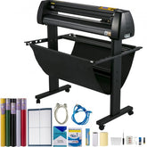 Bostome 34-inch vinyl cutter plotter with LCD display, floor stand, and included accessories.