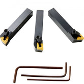 Bostome 5/8" indexable lathe turning tool holder set with CNC carbide inserts and aluminum case.