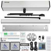 Bostome automatic swing door opener kit with sensors, keypad, handles, and mounting hardware.
