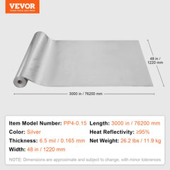 Bostome double reflective insulation roll, 48"x250ft, with aluminum foil and durable core.