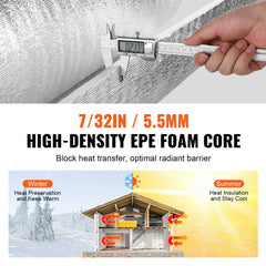 Double reflective foam core radiant barrier roll with 5.5mm high-density EPE core and aluminum foil, 48 in x 50 ft.