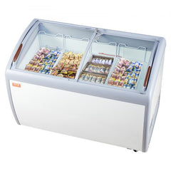Bostome 12.8 Cu.ft commercial ice cream display freezer with sliding glass top and adjustable temperature.