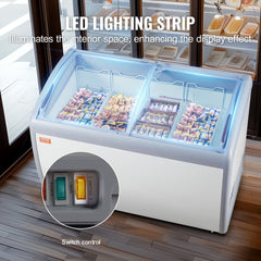 Bostome 12.8 cu.ft commercial ice cream display freezer with sliding glass top and four wire baskets.