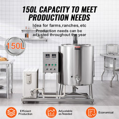 Bostome 150L Commercial Milk Pasteurizer Machine in 304 stainless steel with adjustable controls.