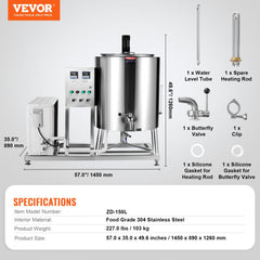 Bostome 150L Commercial Milk Pasteurizer Machine made of 304 stainless steel with a large capacity.
