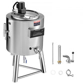 Stainless steel 50L commercial milk pasteurizer with digital controls and stand.