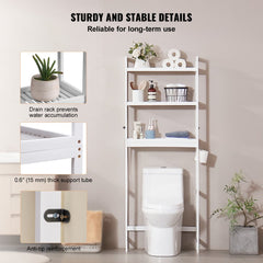 Bostome 3-tier bamboo storage shelf with adjustable heights and detachable hooks for bathroom use.