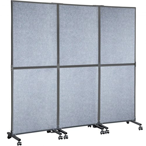 Light gray acoustic room divider with three 72"x66" sound-absorbing panels for privacy.