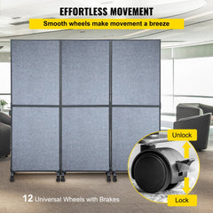 Light gray acoustic room divider with three 72"x66" sound-absorbing panels for privacy.
