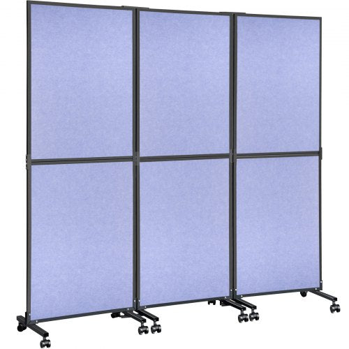 Steel blue acoustic room divider with sound-absorbing panels and tackable surface.