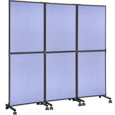 Steel blue acoustic room divider with sound-absorbing panels and tackable surface.