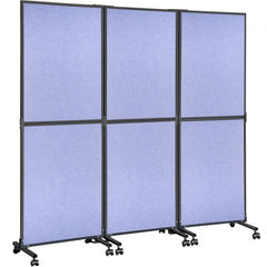 Steel blue acoustic room divider with sound-absorbing panels and tackable surface.