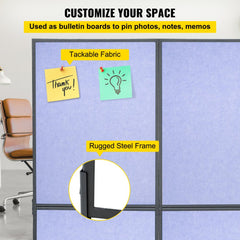 Steel blue acoustic room divider with sound-absorbing panels and tackable surfaces.