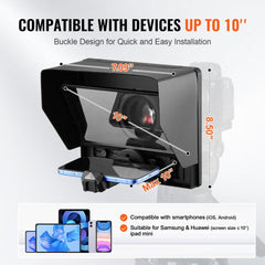 Bostome 10" Portable Teleprompter with HD screen, compatible with smartphones and cameras.