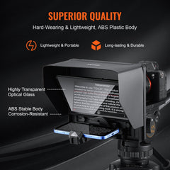Bostome 10" Portable Teleprompter with HD screen, compatible with smartphones and cameras.