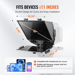 Bostome 13" floor teleprompter with adjustable mount for webcams and smartphones.