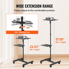 Bostome projector floor stand with wheels, adjustable height from 22.8 to 57.3 inches.